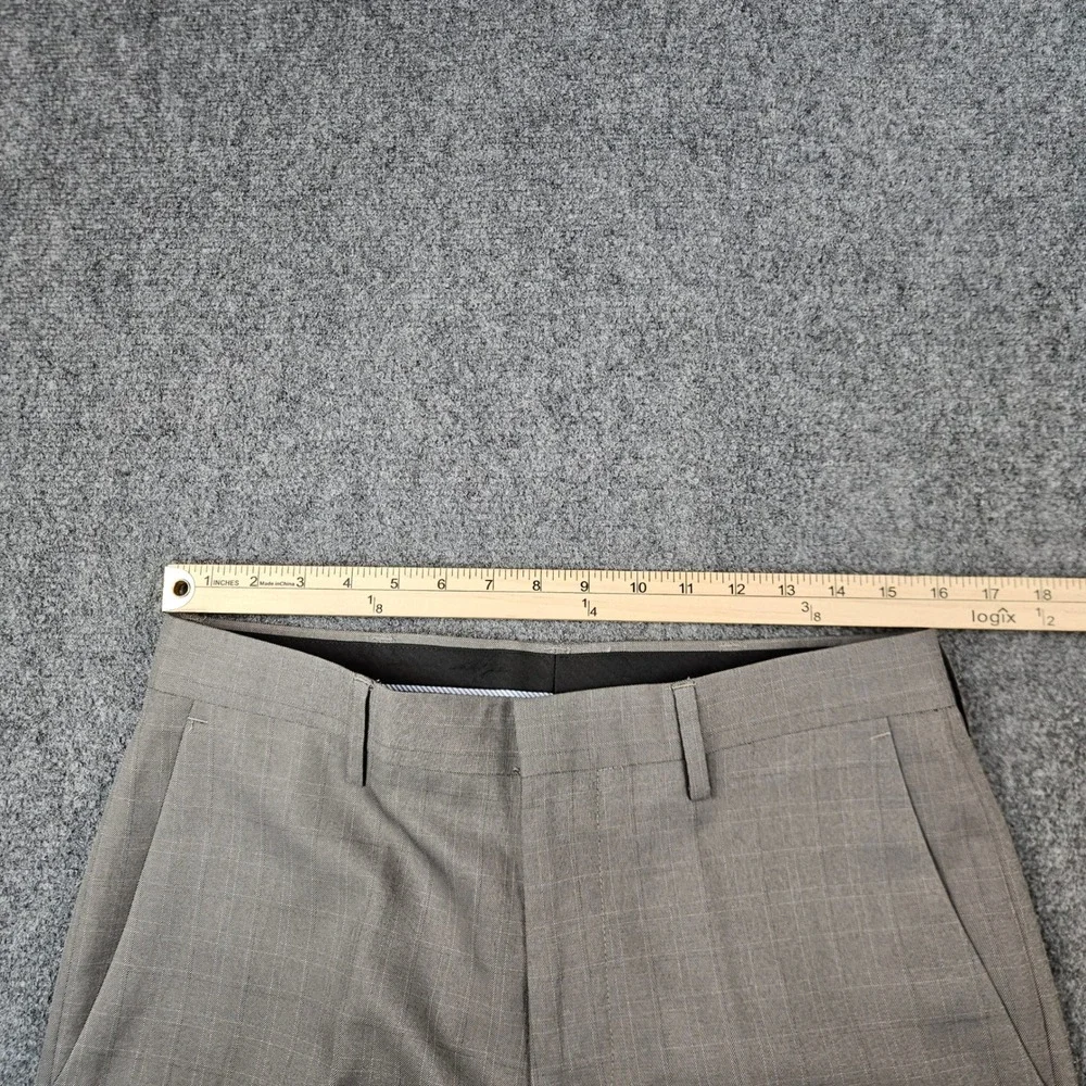 Haggar Mens Straight Fit Dress Pants Tan Plaid Checked Trousers
